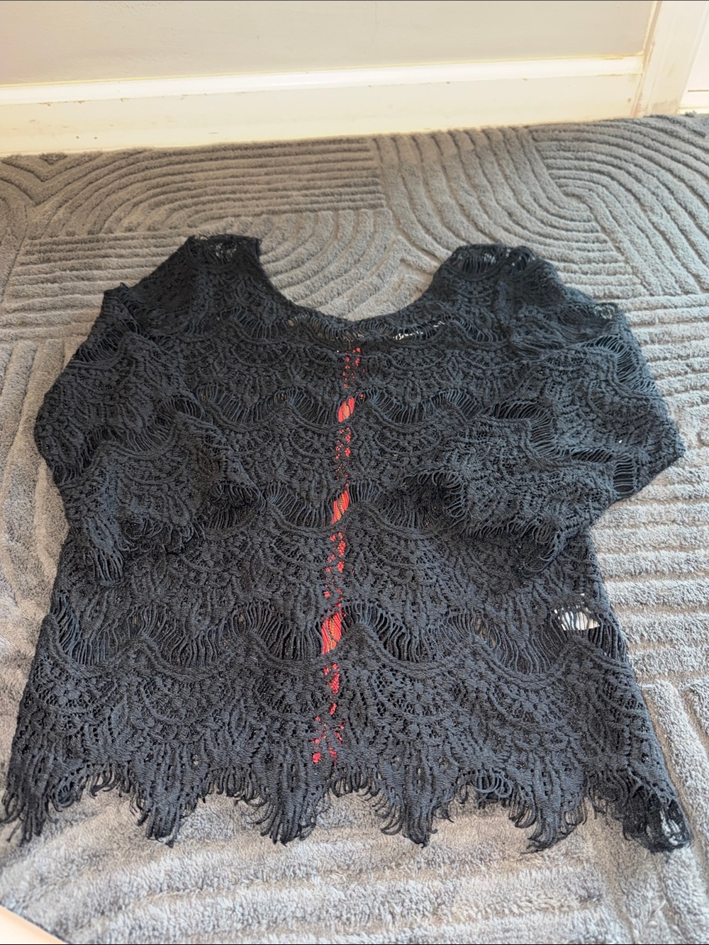 Source Unknown Black Crochet Lace Women's Top